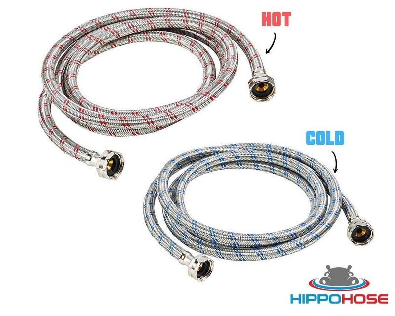 Hippohose Washing Machine Hoses (4FT) - OCT Connect for Easy & Secure Tightening - Universal Fit to All Wash Machines - (2 Pack) Braided Stainless Steel - Burst Proof Washer Water Supply Line - Image 5